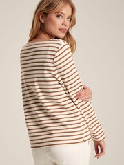 Joules New Harbour Cream & Tan Striped Boat Neck Breton Top - Image 2 of 6