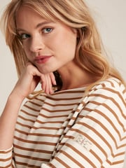 Joules New Harbour Cream & Tan Striped Boat Neck Breton Top - Image 4 of 6