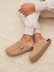 Tan Brown Suede Buckle Mule Slippers - Image 1 of 7