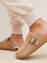 Tan Brown Suede Buckle Mule Slippers - Image 2 of 7
