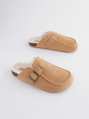 Tan Brown Suede Buckle Mule Slippers - Image 3 of 7