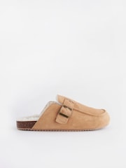 Tan Brown Suede Buckle Mule Slippers - Image 4 of 7