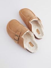 Tan Brown Suede Buckle Mule Slippers - Image 5 of 7