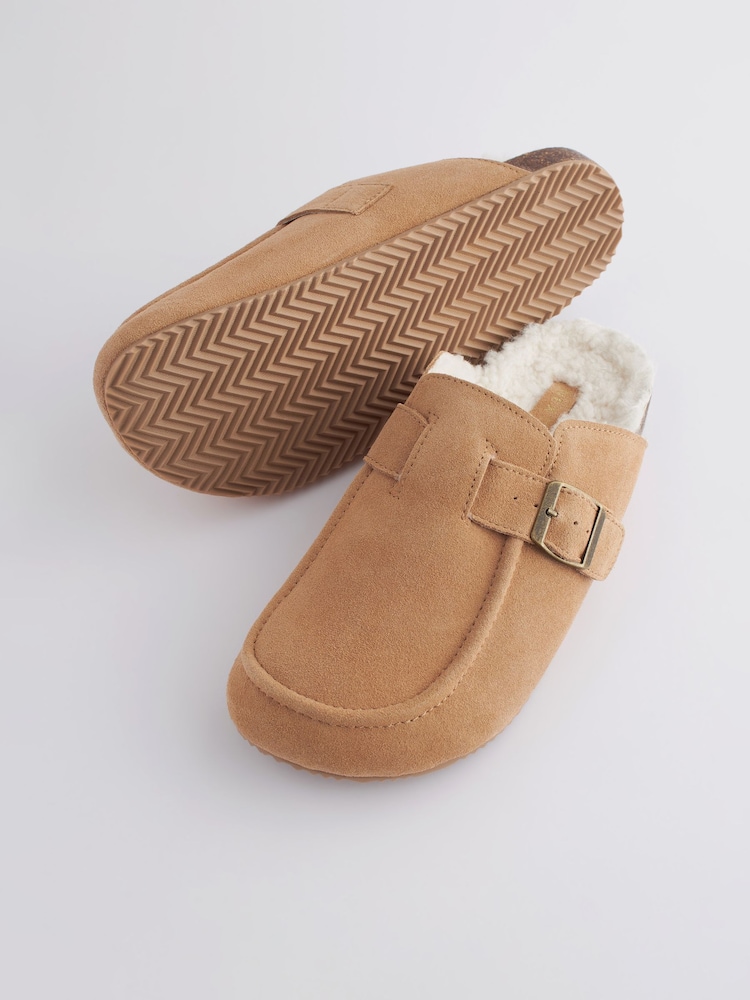 Buy Tan Brown Suede Buckle Mule Slippers from Next Luxembourg