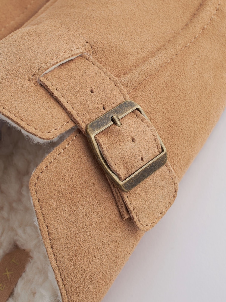 Tan Brown Suede Buckle Mule Slippers - Image 7 of 7