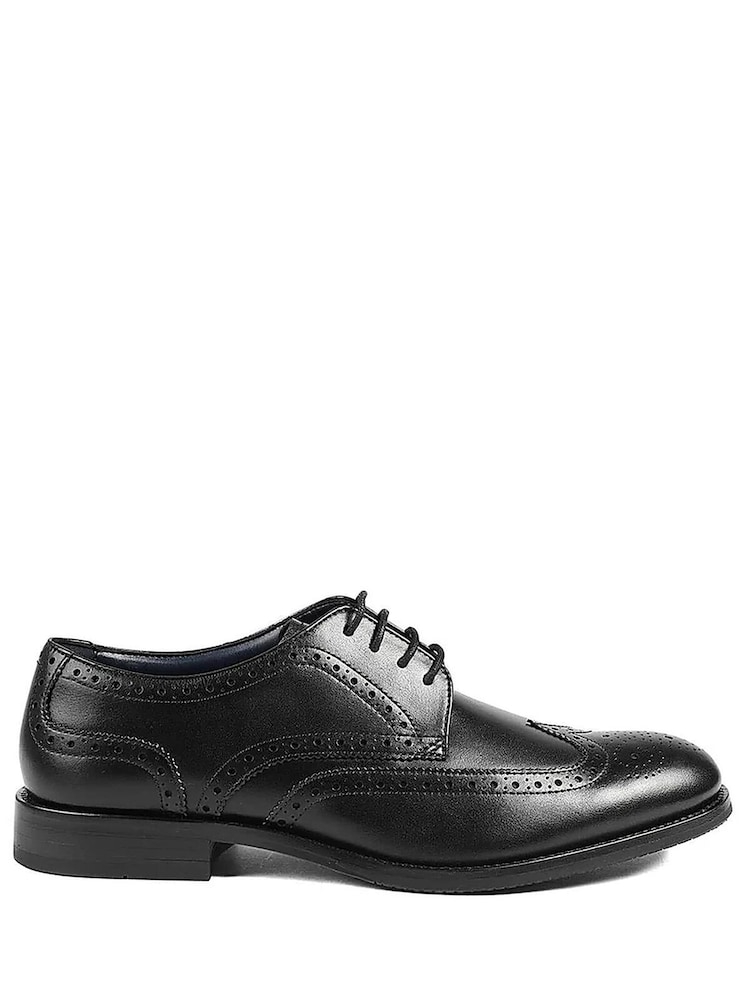 Jones Bootmaker Black Mumbai Wide Fit Leather Brogue Derby Shoes - Image 2 of 5 Jones Bootmaker Black Mumbai Wide Fit Leather Brogue Derby Shoes - Image 2 of 5