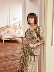 Cath Kidston Green 100% Cotton Shirred Waist Dress - Image 1 of 11