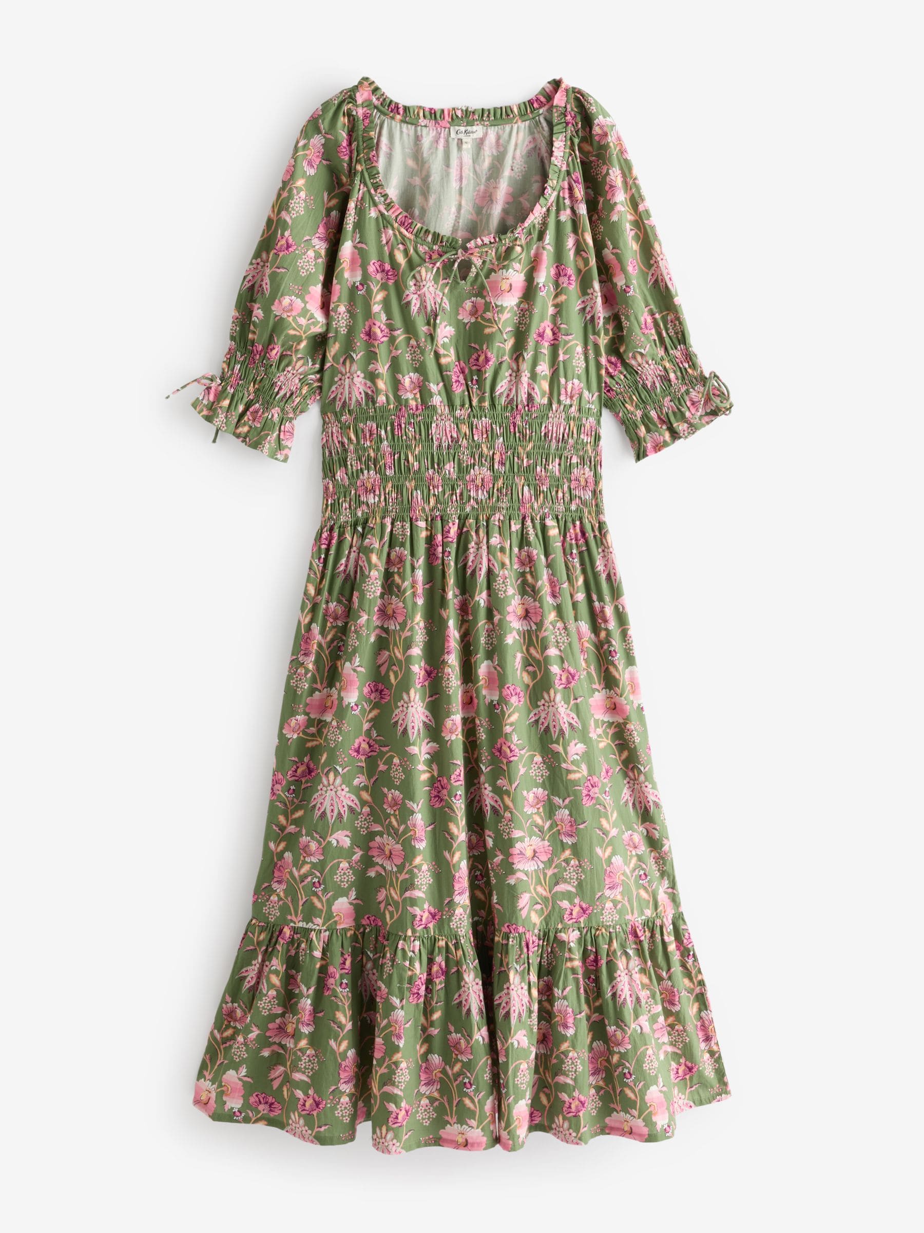 Cath Kidston Green 100 Cotton Shirred Waist Dress