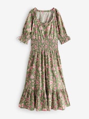 Cath Kidston Green 100% Cotton Shirred Waist Dress - Image 7 of 11