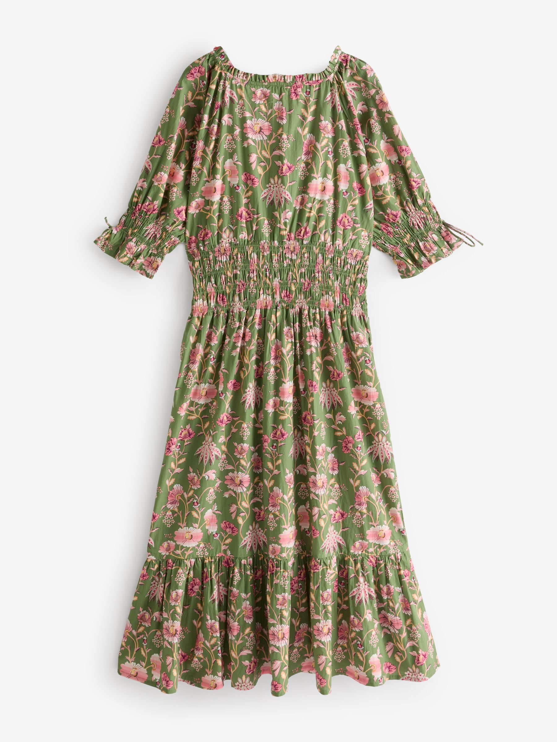 Cath Kidston Green 100 Cotton Shirred Waist Dress
