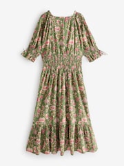 Cath Kidston Green 100% Cotton Shirred Waist Dress - Image 8 of 11