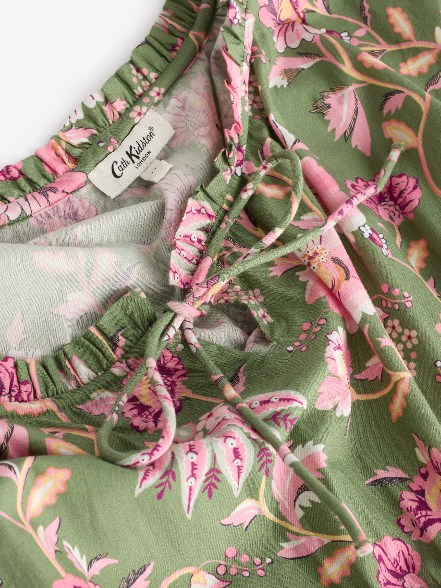 Cath Kidston Green 100 Cotton Shirred Waist Dress