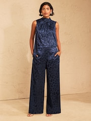 Love & Roses Animal Print Satin Jacquard Wide Leg Trousers - Billede 3 af 4