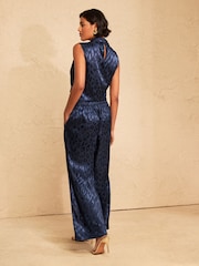 Love & Roses Animal Print Satin Jacquard Wide Leg Trousers - Billede 4 af 4