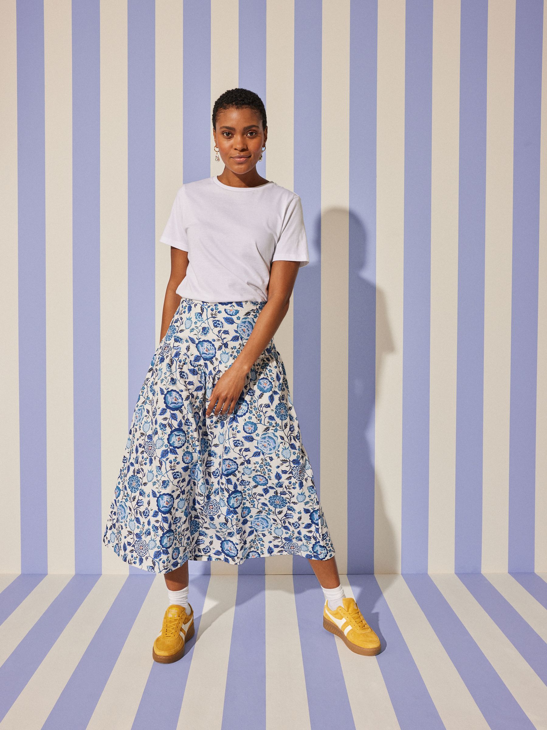 Buy Cath Kidston White and Blue 100% Cotton Midi Skirt from Next Poland