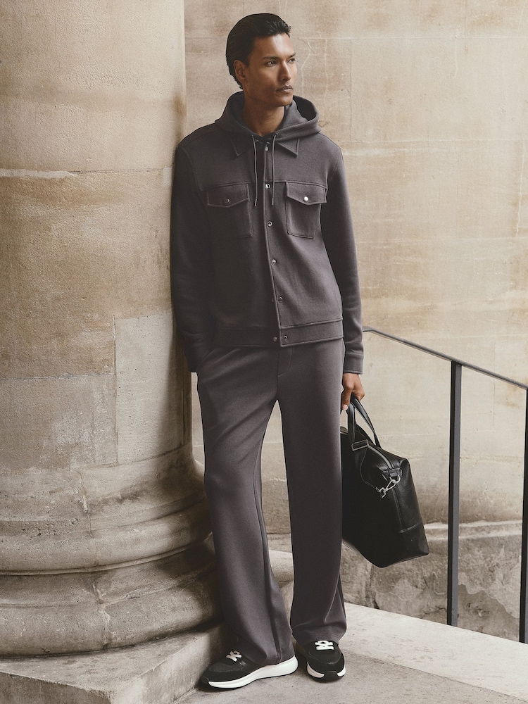 Reiss Charcoal Grey Rivo Premium Interlock Relaxed-Fit Joggers - Image 1 of 7 Reiss Charcoal Grey Rivo Premium Interlock Relaxed-Fit Joggers - Image 1 of 7