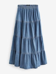 Blue Tiered Lightweight Denim Maxi Skirt - Image 5 of 6