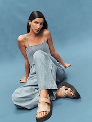 Bleach Denim Cotton Rich Shirred Wide Leg Jumpsuit - Image 2 of 4