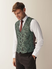 Forest Green Floral Regular Fit Occasion Waistcoat - Image 1 of 12