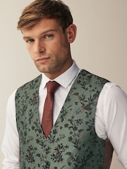 Forest Green Floral Regular Fit Occasion Waistcoat - Image 5 of 12