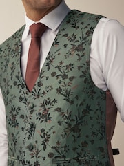 Forest Green Floral Regular Fit Occasion Waistcoat - Image 6 of 12