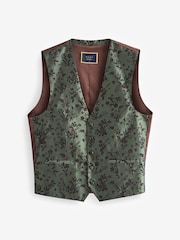 Forest Green Floral Regular Fit Occasion Waistcoat - Image 8 of 12