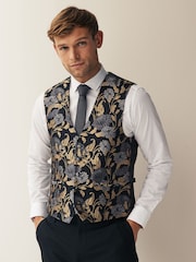 Black/Yellow Gold Floral Regular Fit Occasion Waistcoat - Image 1 of 11