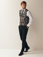 Black/Yellow Gold Floral Regular Fit Occasion Waistcoat - Image 2 of 11
