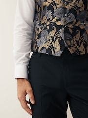 Black/Yellow Gold Floral Regular Fit Occasion Waistcoat - Image 6 of 11