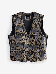 Black/Yellow Gold Floral Regular Fit Occasion Waistcoat - Image 8 of 11
