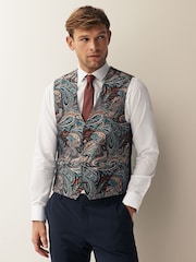 Multi Coloured Burgundy Red Paisley Regular Fit Occasion Waistcoat - Image 1 of 11