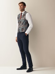 Multi Coloured Burgundy Red Paisley Regular Fit Occasion Waistcoat - Image 3 of 11