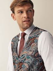 Multi Coloured Burgundy Red Paisley Regular Fit Occasion Waistcoat - Image 5 of 11