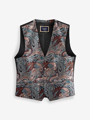 Multi Coloured Burgundy Red Paisley Regular Fit Occasion Waistcoat - Image 7 of 11