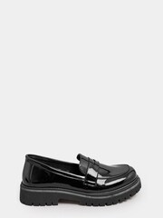 Yours Curve Black Wide Fit Extra-Wide Fit Chunky Saddle Loafer Patent - Image 1 of 4