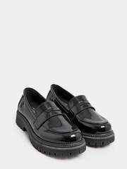 Yours Curve Black Wide Fit Extra-Wide Fit Chunky Saddle Loafer Patent - Image 2 of 4