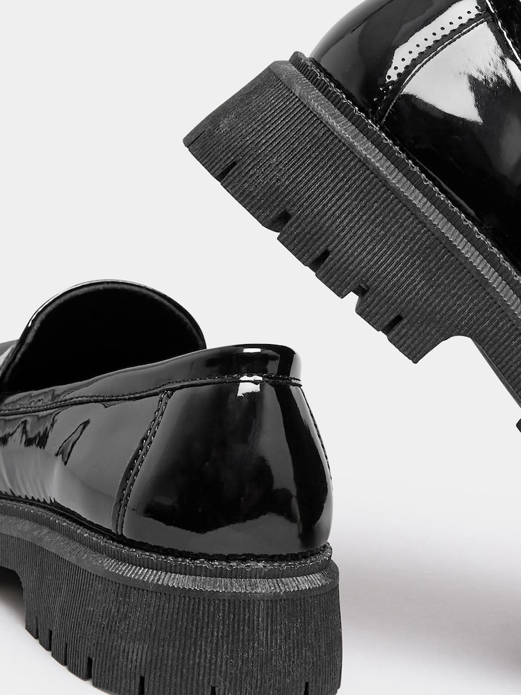 Yours Curve Black Wide Fit Extra-Wide Fit Chunky Saddle Loafer Patent - Image 4 of 4
