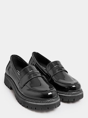 Yours Curve Black Extra Wide Fit Extra-Wide Fit Chunky Saddle Loafer Patent - Image 1 of 4