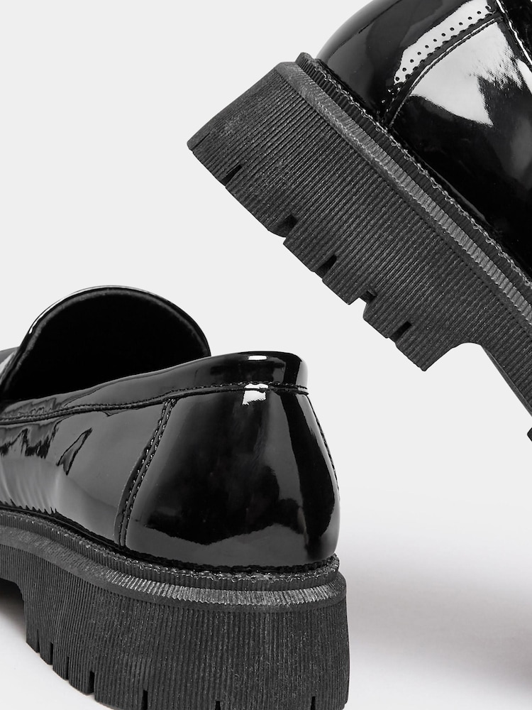 Yours Curve Black Extra Wide Fit Extra-Wide Fit Chunky Saddle Loafer Patent - Image 4 of 4