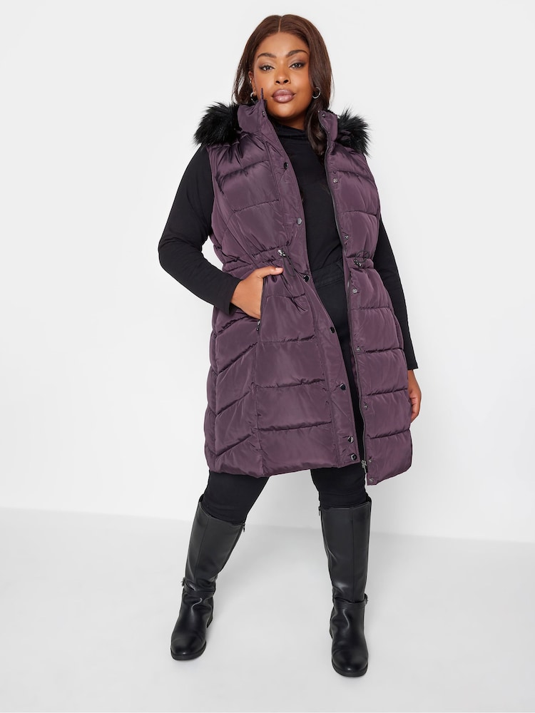 Yours Curve Purple Midi Padded Gilet - Image 1 of 1