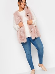 Yours Curve Pink Plush Faux Fur Gilet With Toggles - Image 1 of 4