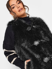 Yours Curve Black Plush Faux Fur Gilet With Toggles - Image 4 of 4