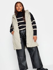 Yours Curve Cream Diamond Quilted Midi Gilet - Image 2 of 6