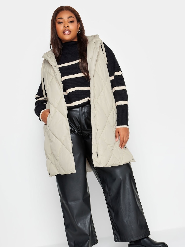 Yours Curve Cream Diamond Quilted Midi Gilet - Image 2 of 6