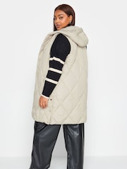 Yours Curve Cream Diamond Quilted Midi Gilet - Image 3 of 6