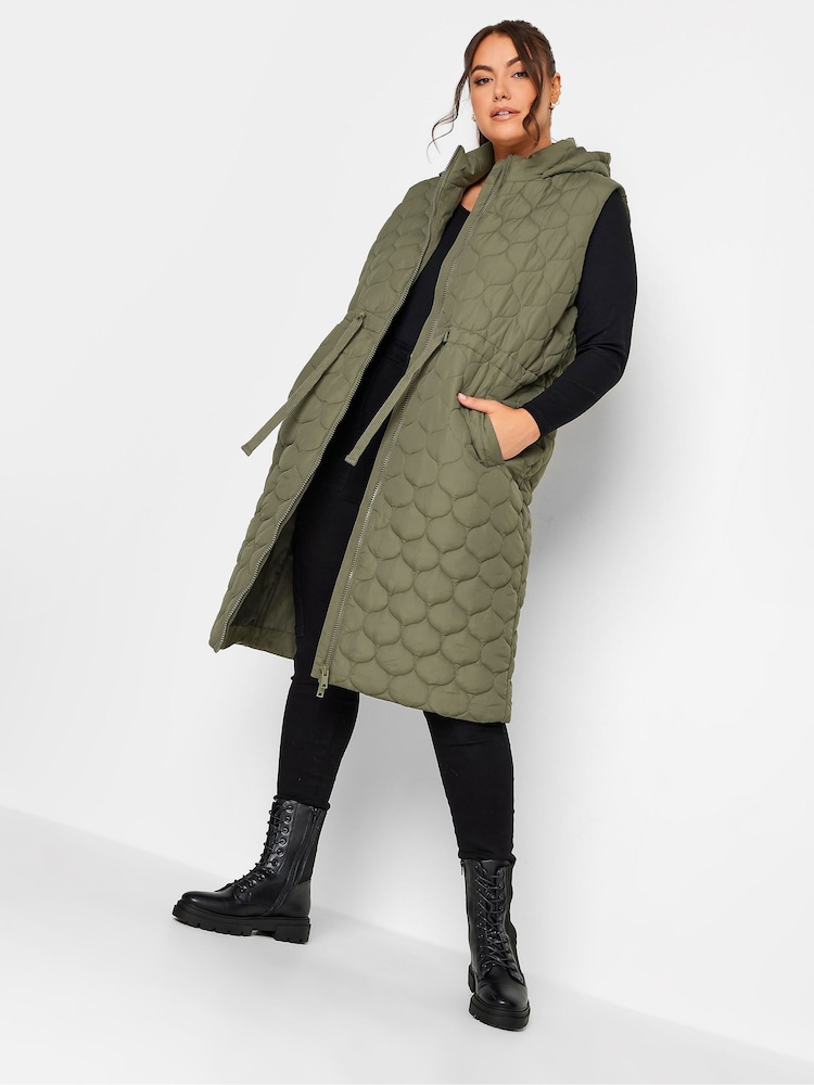 Yours Curve Green Quilted Lightweight Longline Padded Gilet - Image 1 of 5 Yours Curve Green Quilted Lightweight Longline Padded Gilet - Image 1 of 5