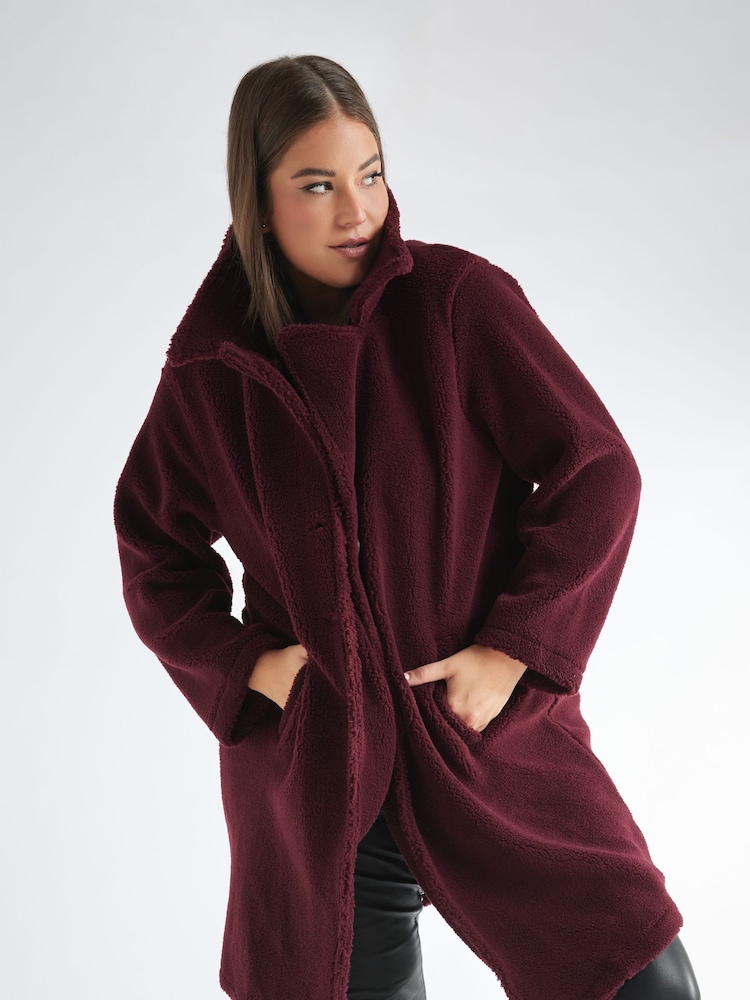Yours Curve Red Faux Fur Coat - Image 1 of 6