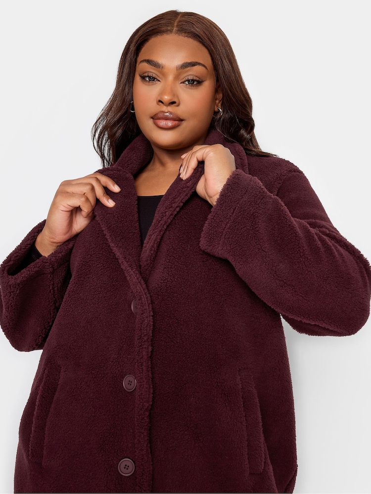 Yours Curve Red Faux Fur Coat - Image 6 of 6