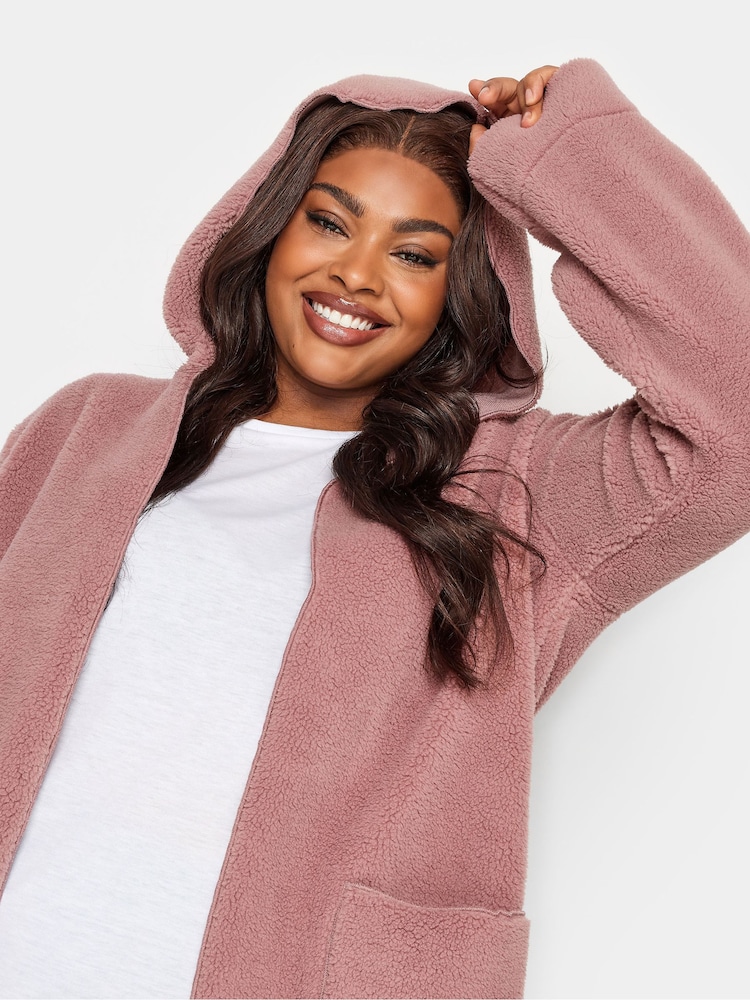 Yours Curve Pink Teddy Hooded Jacket - Image 5 of 5