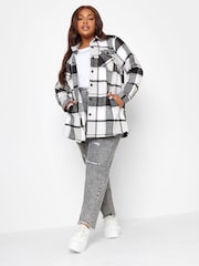 Yours Curve Grey 100% Cotton Checked Shacket - Image 1 of 4